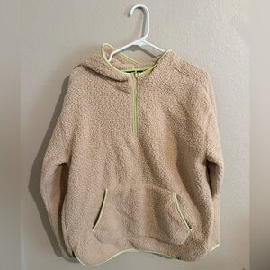 Lands' End Tan Sherpa Pullover with Lime Accents